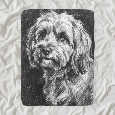 Havanese Charcoal Sherpa Fleece Blanket, Dog Sketch Art, Havanese Lover Gift