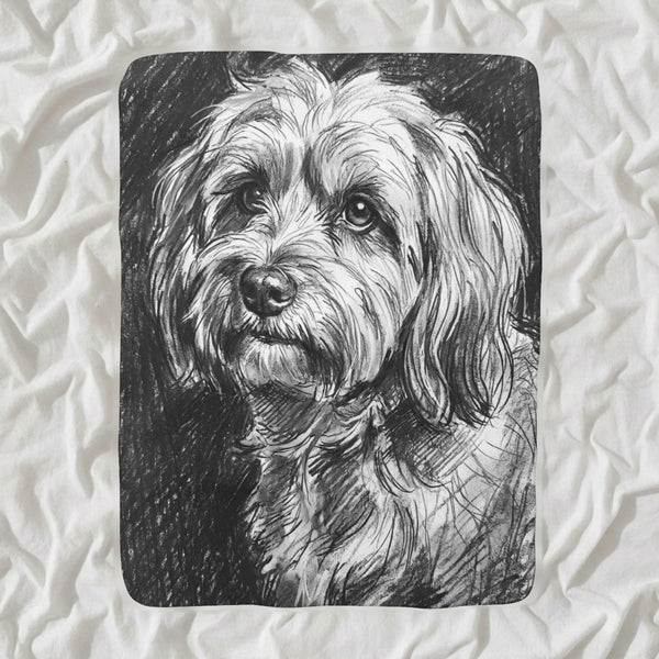 Havanese Charcoal Sherpa Fleece Blanket, Dog Sketch Art, Havanese Lover Gift