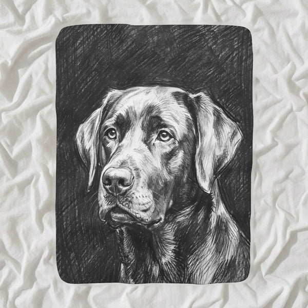 Labrador Retriever Charcoal Sherpa Fleece Blanket, Dog Sketch Art, Labrador Retriever Lover Gift
