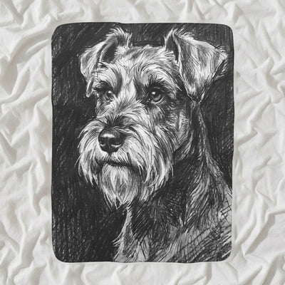 Miniature Schnauzer Charcoal Sherpa Fleece Blanket, Dog Sketch Art, Miniature Schnauzer Lover Gift