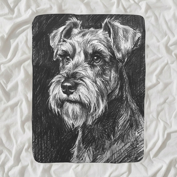 Miniature Schnauzer Charcoal Sherpa Fleece Blanket, Dog Sketch Art, Miniature Schnauzer Lover Gift
