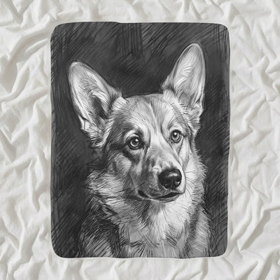 Corgi Charcoal Sherpa Fleece Blanket, Dog Sketch Art, Corgi Lover Gift