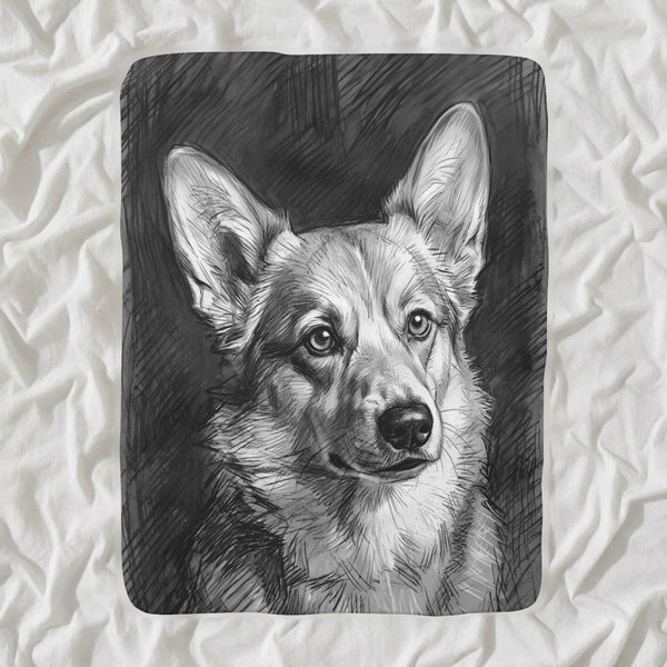 Corgi Charcoal Sherpa Fleece Blanket, Dog Sketch Art, Corgi Lover Gift