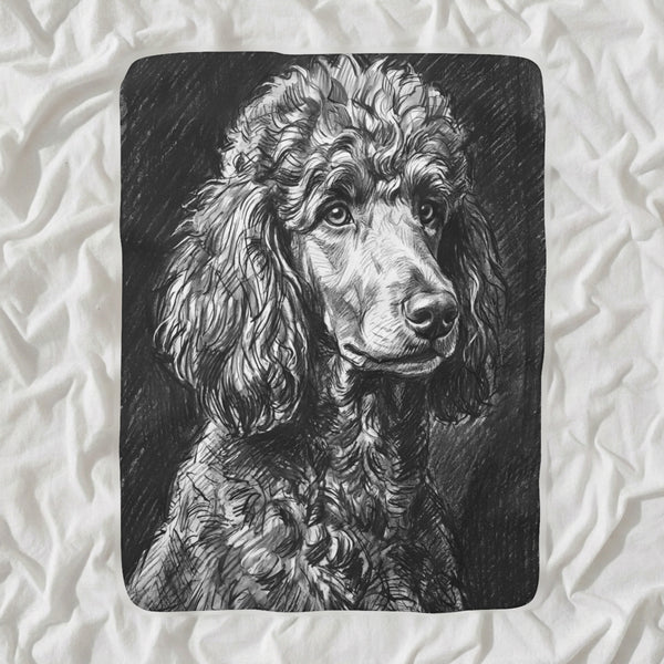 Poodle Charcoal Sherpa Fleece Blanket, Dog Sketch Art, Poodle Lover Gift