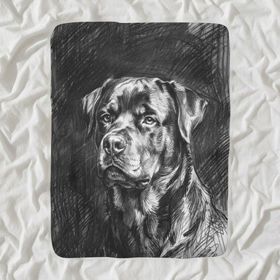 Rottweiler Charcoal Sherpa Fleece Blanket, Dog Sketch Art, Rottweiler Lover Gift