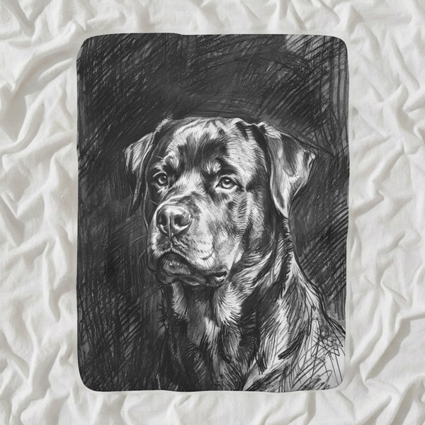 Rottweiler Charcoal Sherpa Fleece Blanket, Dog Sketch Art, Rottweiler Lover Gift