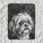 Shih Tzu Charcoal sherpa blanket by Tritan, angled view