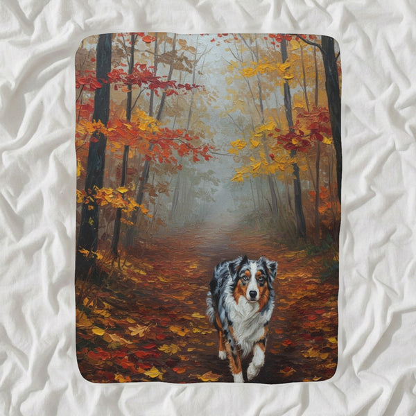 Australian Shepherd Acrylic Sherpa Fleece Blanket, Colorful Dog Art, Australian Shepherd Lover Gift
