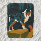 Australian Shepherd Retro Autumn cozy gift set: sherpa fleece blanket, cork-back coaster, and vinyl sticker