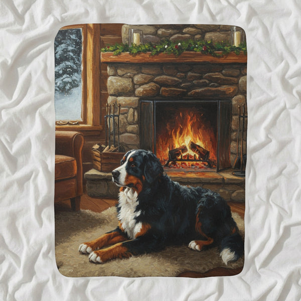 Bernese Mountain Dog Acrylic Sherpa Fleece Blanket, Colorful Dog Art, Bernese Mountain Dog Lover Gift