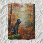 Acrylic Painting Cane Corso - Autumn Woods shown lying flat on softly rumpled white bedding