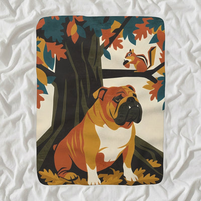 English Bulldog Sherpa Fleece Blanket, Retro Autumn Dog Art, English Bulldog Lover Gift