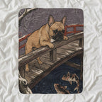 French Bulldog Japanese Print cozy gift set: sherpa fleece blanket, cork-back coaster, and vinyl sticker