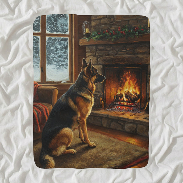German Shepherd Acrylic Sherpa Fleece Blanket, Colorful Dog Art, German Shepherd Lover Gift