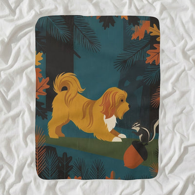 Havanese Sherpa Fleece Blanket, Retro Autumn Dog Art, Havanese Lover Gift