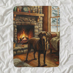 Labrador Retriever By the Fire gift set: canvas, sherpa blanket and coaster in one painting