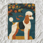 Poodle Retro Autumn cozy gift set: sherpa fleece blanket, cork-back coaster, and vinyl sticker