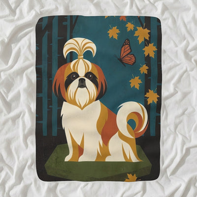 Shih Tzu Sherpa Fleece Blanket, Retro Autumn Dog Art, Shih Tzu Lover Gift