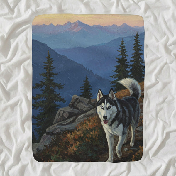Siberian Husky Acrylic Sherpa Fleece Blanket, Colorful Dog Art, Siberian Husky Lover Gift