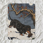 Dachshund Japanese Print cozy gift set: sherpa fleece blanket, cork-back coaster, and vinyl sticker