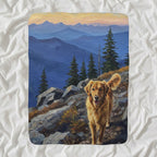 Golden Retriever Acrylic Sherpa Fleece Blanket, Colorful Dog Art, Golden Retriever Lover Gift shown lying flat on softly rumpled white bedding