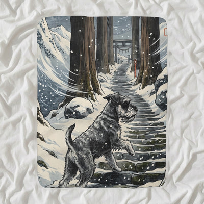 Miniature Schnauzer Sherpa Fleece Blanket, Japanese Print Dog Art, Miniature Schnauzer Lover Gift