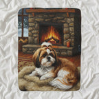 Shih Tzu Acrylic sherpa blanket by Tritan, angled view