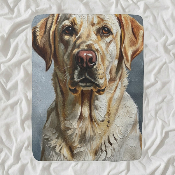 Labrador Retriever Oil Portrait Sherpa Fleece Blanket, Classic Dog Portrait, Labrador Retriever Lover Gift