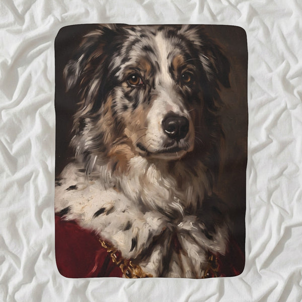 Australian Shepherd Kings & Queens Sherpa Fleece Blanket, Regal Dog Painting, Australian Shepherd Lover Gift