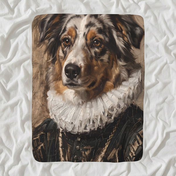 Australian Shepherd Royal Portrait Sherpa Fleece Blanket, Regal Dog Painting, Australian Shepherd Lover Gift