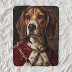 Beagle Kings & Queens sherpa blanket by Tritan, angled view