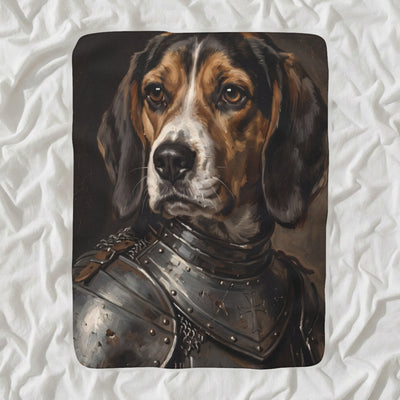 Beagle Medieval Knight Portrait Sherpa Fleece Blanket, Regal Dog Painting, Beagle Lover Gift