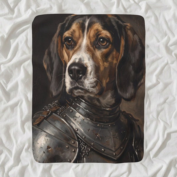Beagle Medieval Knight Portrait Sherpa Fleece Blanket, Regal Dog Painting, Beagle Lover Gift