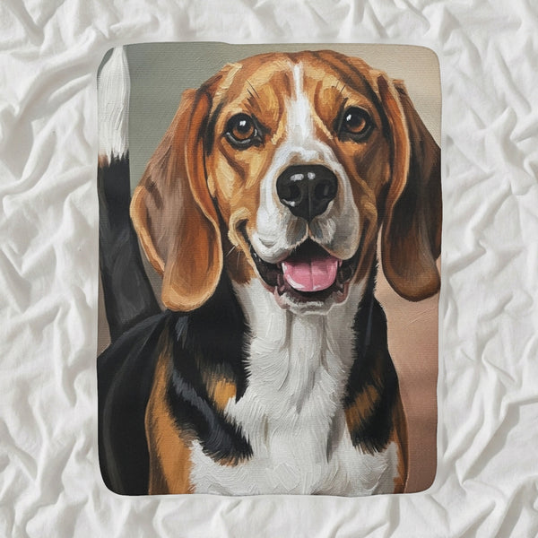 Beagle Oil Portrait Sherpa Fleece Blanket, Classic Dog Portrait, Beagle Lover Gift