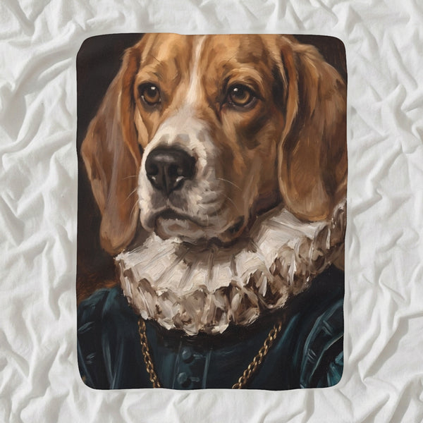 Beagle Royal Portrait Sherpa Fleece Blanket, Regal Dog Painting, Beagle Lover Gift