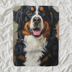Bernese Mountain Dog Oil Portrait sherpa blanket by Tritan, angled view