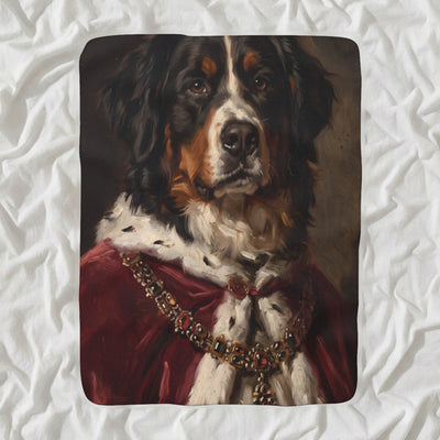 Bernese Mountain Dog Kings & Queens Sherpa Fleece Blanket, Regal Dog Painting, Bernese Mountain Dog Lover Gift