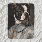 Boston Terrier Medieval Knight sherpa blanket by Tritan, angled view