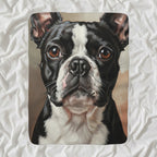 Boston Terrier Oil Portrait sherpa blanket by Tritan, angled view