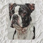 Boston Terrier Oil Portrait sherpa blanket by Tritan, angled view