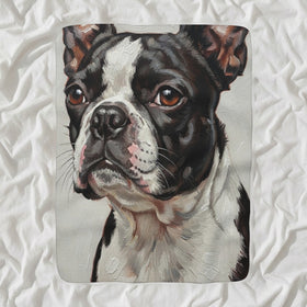 Boston Terrier Oil Portrait Sherpa Fleece Blanket, Noble Classic Portrait, Boston Terrier Lover Gift
