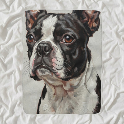 Boston Terrier Oil Portrait Sherpa Fleece Blanket, Classic Dog Portrait, Boston Terrier Lover Gift