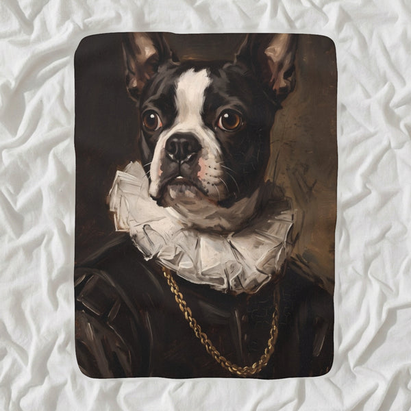 Boston Terrier Royal Portrait Sherpa Fleece Blanket, Regal Dog Painting, Boston Terrier Lover Gift