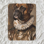 Boxer Renaissance Royal sherpa blanket by Tritan, angled view