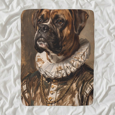 Boxer Royal Portrait Sherpa Fleece Blanket, Regal Dog Painting, Boxer Lover Gift
