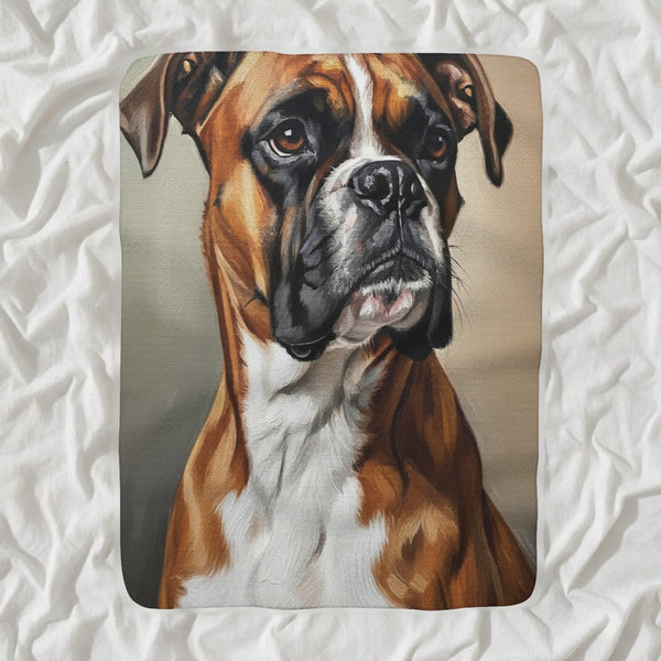 Boxer Oil Portrait Sherpa Fleece Blanket, Classic Dog Portrait, Boxer Lover Gift