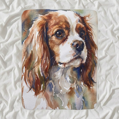 Cavalier King Charles Spaniel Watercolor Sherpa Fleece Blanket, Soft Dog Painting, Cavalier King Charles Spaniel Lover Gift
