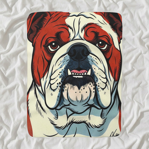 English Bulldog Comic Pop Sherpa Fleece Blanket, Bold Dog Art, English Bulldog Lover Gift