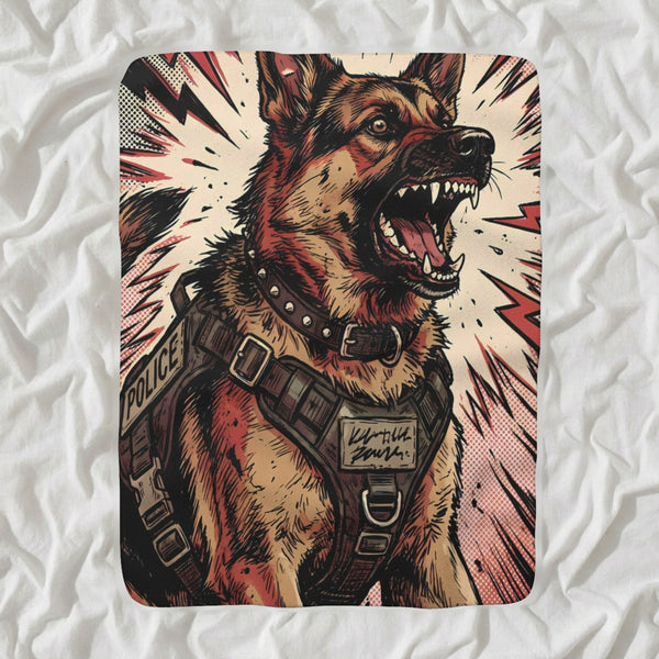 German Shepherd Comic Pop Sherpa Fleece Blanket, Bold Dog Art, German Shepherd Lover Gift