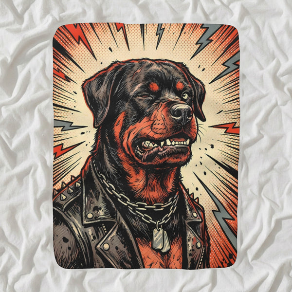 Rottweiler Comic Pop Sherpa Fleece Blanket, Bold Dog Art, Rottweiler Lover Gift